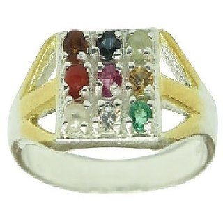                       CEYLONMINE- Original & Natural Navaranta silver Plated Navaratna Gemstone Ring For Astrological Purpose                                              