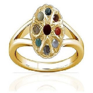                       Natural Certified Navratna Stone Nine Gems Adjustable Gold Plated Ring Fora                                              