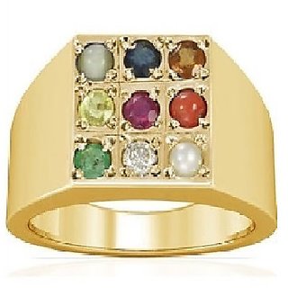                       Lab Tested Stone Navaratna Gold Plated Ring Original Navgrah Mix Stone Adjustabel Stylish Ring By CEYLONMINE                                              