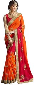 Ruchika Fashion Red Orange Georgette Saree