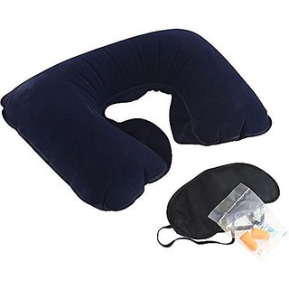 Kudos 3 In 1 Anti Noise Earplug Neck Pillow  Eye Shade Perfect travelling Kit (Black)