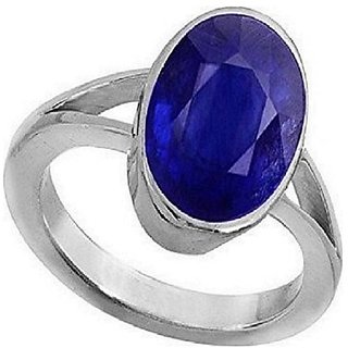                       Blue Sapphire Stone Silver Plated Ring With Natural Certified Stone Blue S                                              
