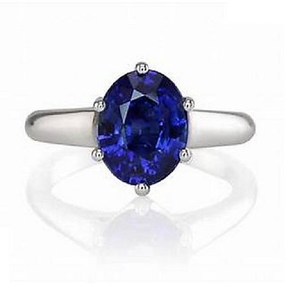                       Natural Stone Blue Sapphire 6.25 Ratti Silver Plated Ring For Unisex BY CEYLONMINE                                              