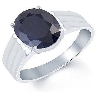                       Natural Stone Blue Sapphire 6.25 Ratti Silver Plated Ring For Unisex BY CEYLONMINE                                              