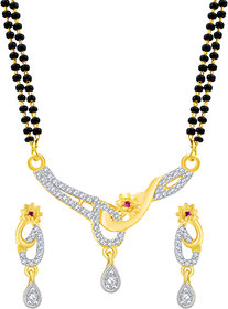 MFJ Fashion Brilliant Curve Shape  Flower Design OG Brass 1 Gram Gold Plated American Diamond Mangalsutra Set For Women