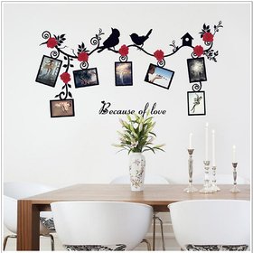 Jaamso Royals ' New creative flowers and birds photo frame' Wall Sticker (PVC Vinyl, 60 cm X 45 cm, Decorative Stickers)