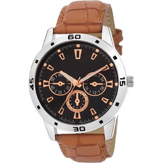                       HRV men brown belt leather watch                                              