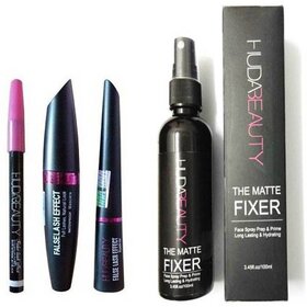 Huda Beauty Mascara with Huda Eyeliner And Huda Beauty Eyebrow Pencil  With Huda Long Lasting Makeup fixer Spray(Set