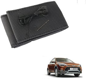 Auto Addict Car Leatherite Black Steering Wheel Cover Stitchable For Hyundai i20 Active
