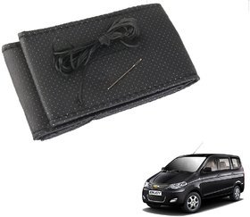 Auto Addict Car Leatherite Black Steering Wheel Cover Stitchable For Chevrolet Enjoy