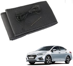 Auto Addict Car Leatherite Black Steering Wheel Cover Stitchable For Hyundai Verna Nextgen 2017