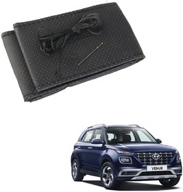 Auto Addict Car Leatherite Black Steering Wheel Cover Stitchable For Hyundai Venue New 2019