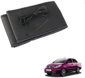 Auto Addict Car Leatherite Black Steering Wheel Cover Stitchable For Tata Manza