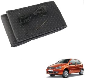 Auto Addict Car Leatherite Black Steering Wheel Cover Stitchable For Tata Indica