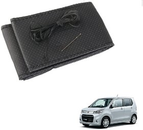 Auto Addict Car Leatherite Black Steering Wheel Cover Stitchable For Maruti Suzuki WagonR Stingray