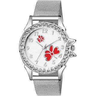                       HRV women silver red butterfly watch                                              
