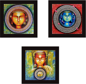 kartik Wall Paintings for Living Room with Wooden Frame and Without Glass - Set of 3
