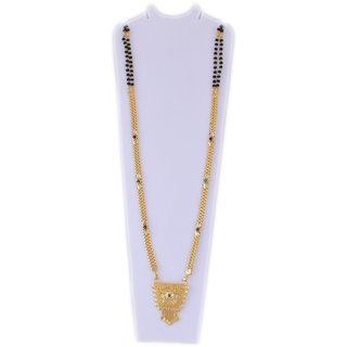 RADHEKRISHNA golden color alloy material beautiful long 24 inch fold over mangalsutra with a free small matching earrings