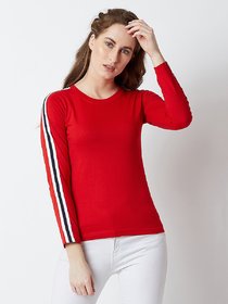 Code Yellow Women Red Full Sleeve Side Tape T-Shirt
