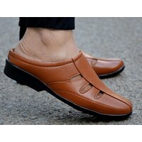 MR Cobbler Tan Slip on Sandals For Men