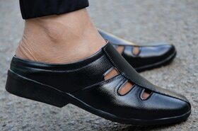 MR Cobbler Men Black Slip on Sandals