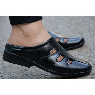MR Cobbler Black Slip on Sandals For Men