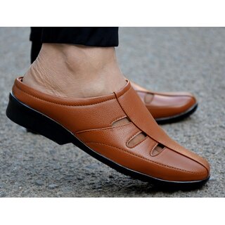 MR Cobbler Tan Slip on Sandals For Men