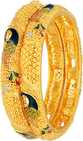 MFJ Fashion Peacock Design Brass 1 Gram Gold Plated AD Set Of 2 Bangle Set For Women