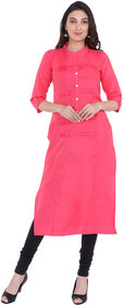 Blancora Women's 3/4th Sleeves Pink Cotton Straight Kurti