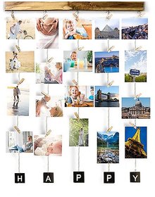VAH HAPPY Hanging Photo Display Picture Frame Collage Picture Display Organizer with Wood Clips for Wall Decor Hanging Photos Prints and Artwork