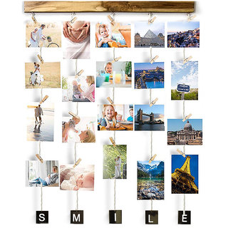 VAH Wood Smile Picture Photo Frame for Wall Decor Photos Artworks Prints Multi Pictures Organizer  Hanging Display Frames with  Wood Clips