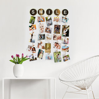 VAH Smile Hanging Photo Display Picture Frame Collage Picture Display Organizer with Wood Clips for Wall Decor Hanging Photos Prints and Artwork