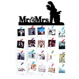 VAH Mr. and Mrs. Hanging Photo Display Picture Frame Collage Picture Display Organizer with Wood Clips for Wall Decor Hanging Photos Prints and Artwork