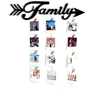                       VAH Arrow with Family Hanging Photo Display Picture Frame Collage Picture Display Organizer with Wood Clips for Wall Decor Hanging Photos                                              