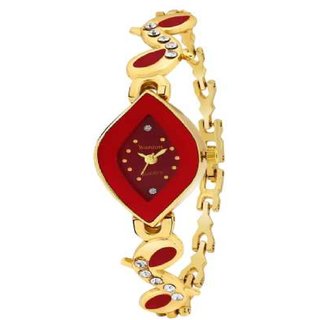 Red different shap case with diamond meena kundan bracelet beautiful women's Analog Watch Red different shap case with diamond meena kundan bracelet beautiful women's Analog Watch