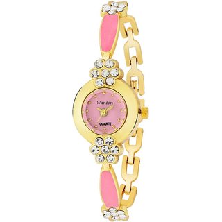                       pink small size black color diamond kundan bracelet attractive women's Analog Watch                                              