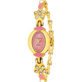                       pink oval shap multicolor design strap with diamond case beautiful rich bracelet women's Analog Watch                                              