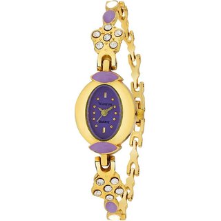                       purple oval shap multicolor design strap with diamond case beautiful rich bracelet women's Analog Watch                                              