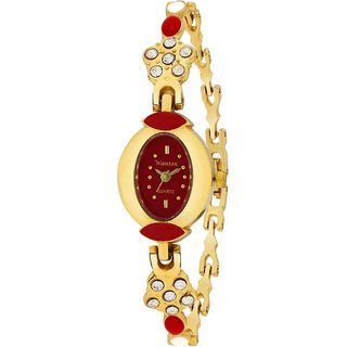                      red oval shap multicolor design strap with diamond case beautiful rich bracelet women's Analog Watch                                              