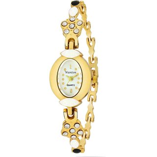                       white oval shap multicolor design strap with diamond case beautiful rich bracelet women's Analog Watch                                              