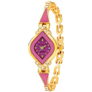                       Pink stylish diamond studded strapp and case with black dial unique bracelet women Analog Watch                                              