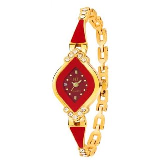                       Red stylish diamond studded strapp and case with black dial unique bracelet women Analog Watch                                              