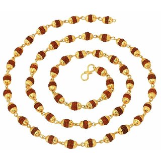                       Golden Cap Mala with 5 Face Rudraksha for Men and Women                                              