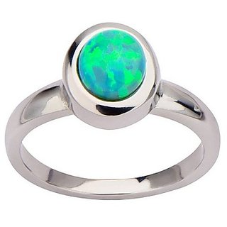                       Natural Stone Opal  5.25 ratti Stone Silver Plated Ring Unheated & Natural Stone Opal  Ring - CEYLONMINE                                              