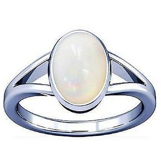                       CEYLONMINE- Natural Opal Stone Ring Silver Plated  Ring/Anguthi For Astrological Purpose                                              