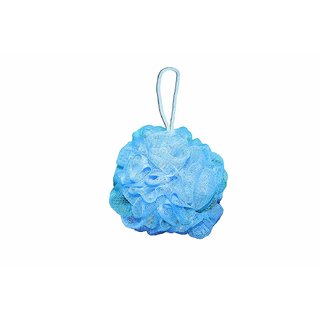 FOXSTON Bath Body Brush Loofah Sponge Nylon Mesh Scrubber Shower Pouf for Men and Women, 35 Gram, Pack of 1 (BLUE)