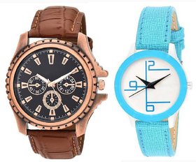 stylish multicolor leather strap party wear + formal + casual combo sett of two for boys and girls 060 Watch