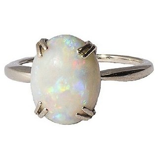                       Natural 6.25 Ratti Opal Silver Plated Ring Unheated  Original Stone Ring for Unisex By CEYLONMINE                                              