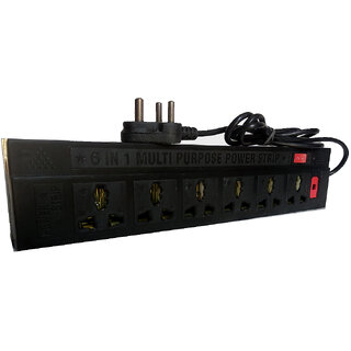 6+1 Extension Cords 1.5MTR Wire With Fuse Safety 6 Socket Surge Protector (Black)
