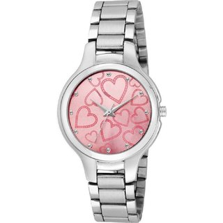                       HRV Pink Shineble Dial Stainless  Still  Strap RichLook Women Watch - For Girls                                              